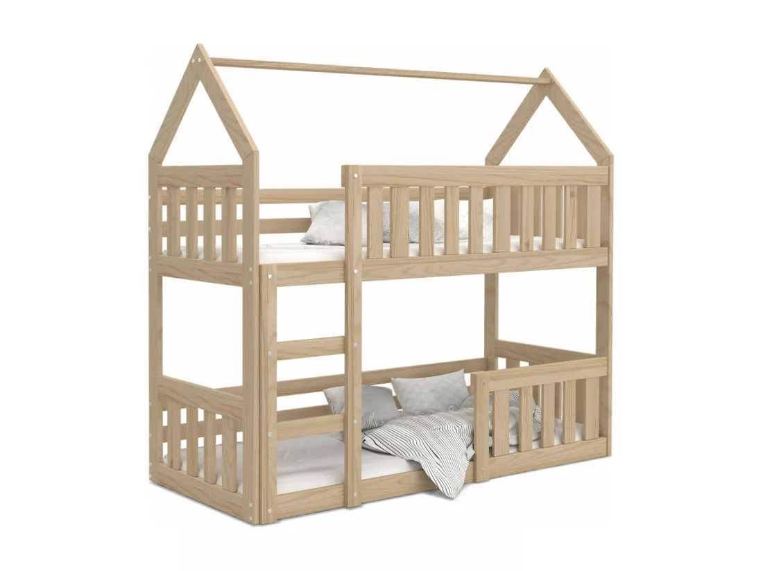 Lit Superposé Cabane Mini 80x160 Pin Livré avec sommiers