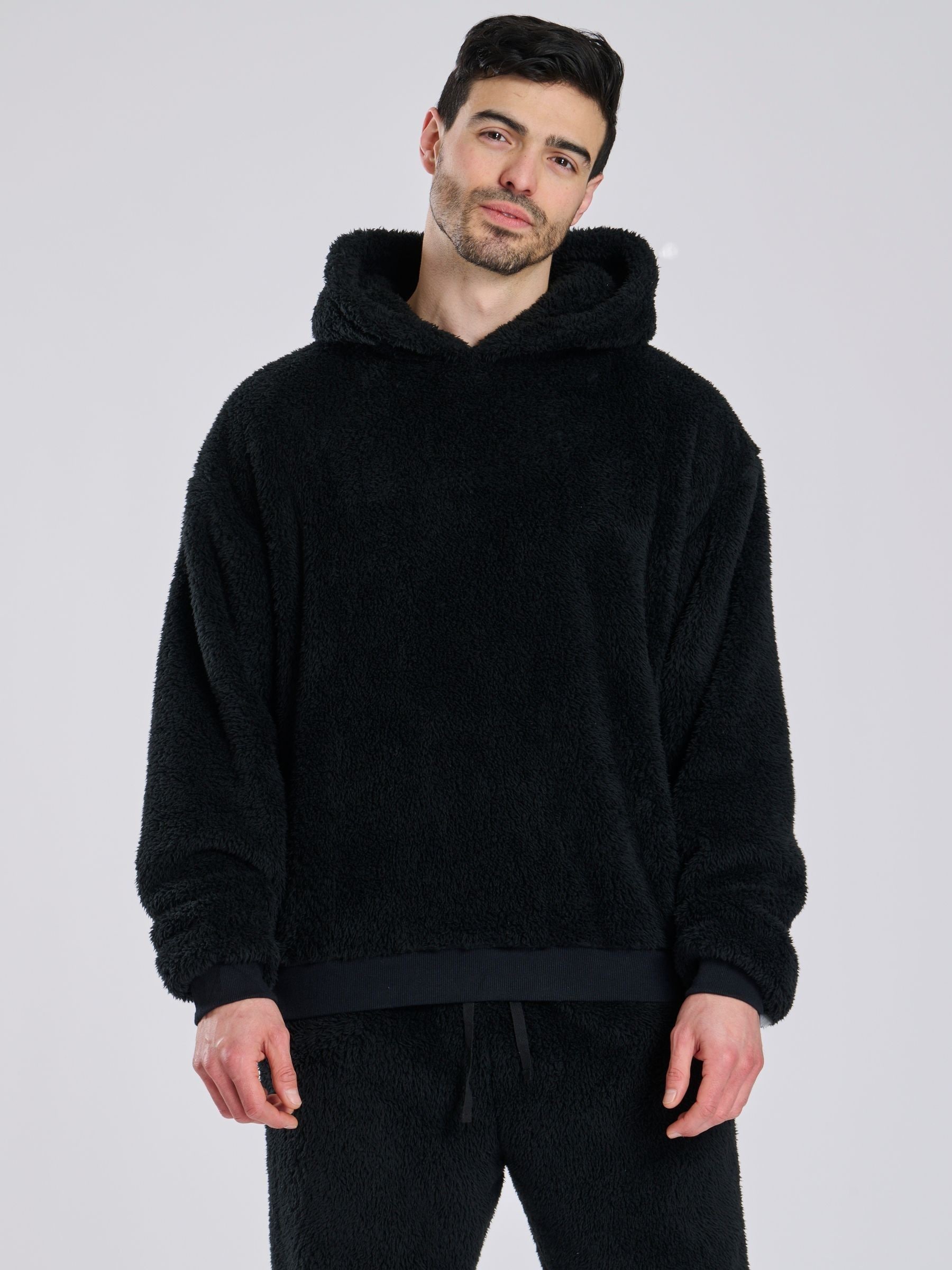 Zwart - Loungeable Sherpa Loungetop met Capuchon