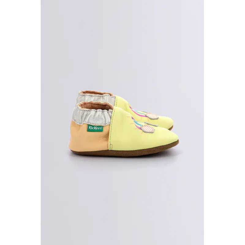 Kickbaby rainbo Jaune CHAUSSONS Cuir Bébé