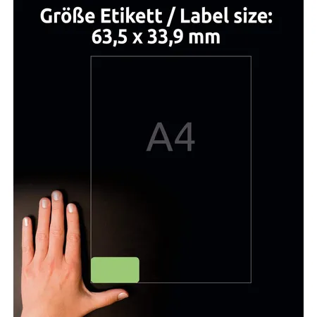 Avery Zweckform L6033-20 Farbige Etiketten,A4 63,5 x 33,9 mm, 20 Bogen/480 Etiketten, grün
