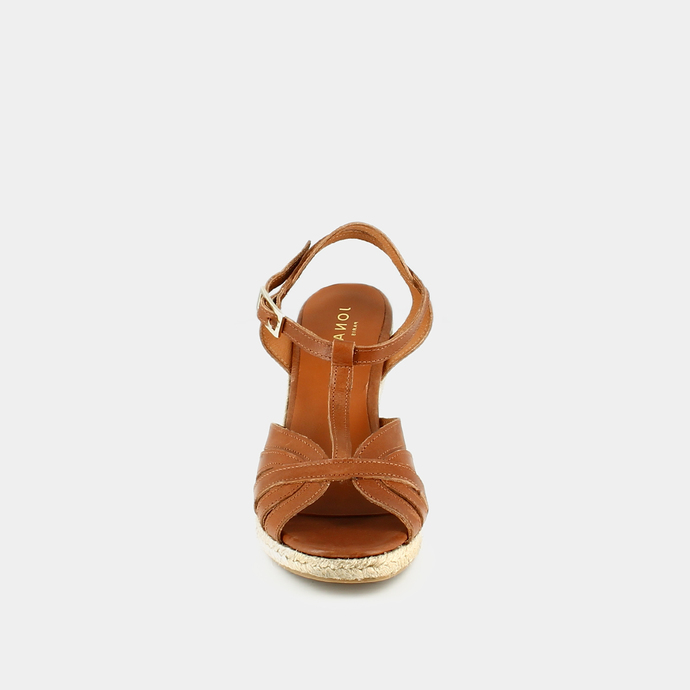 Espadrilles compensées  en cuir cognac