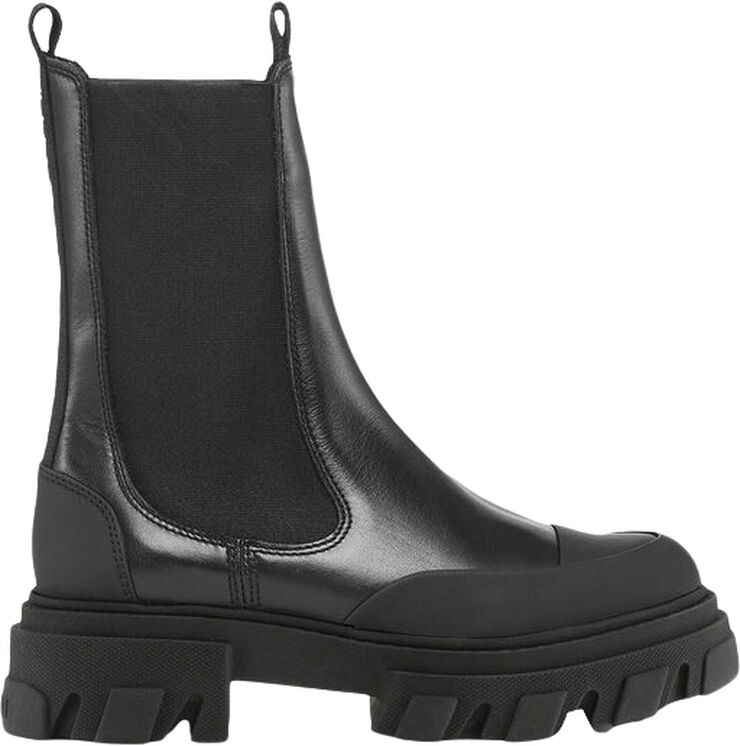 Ganni Cleated Mid Chelsea Boot Black Stit Black