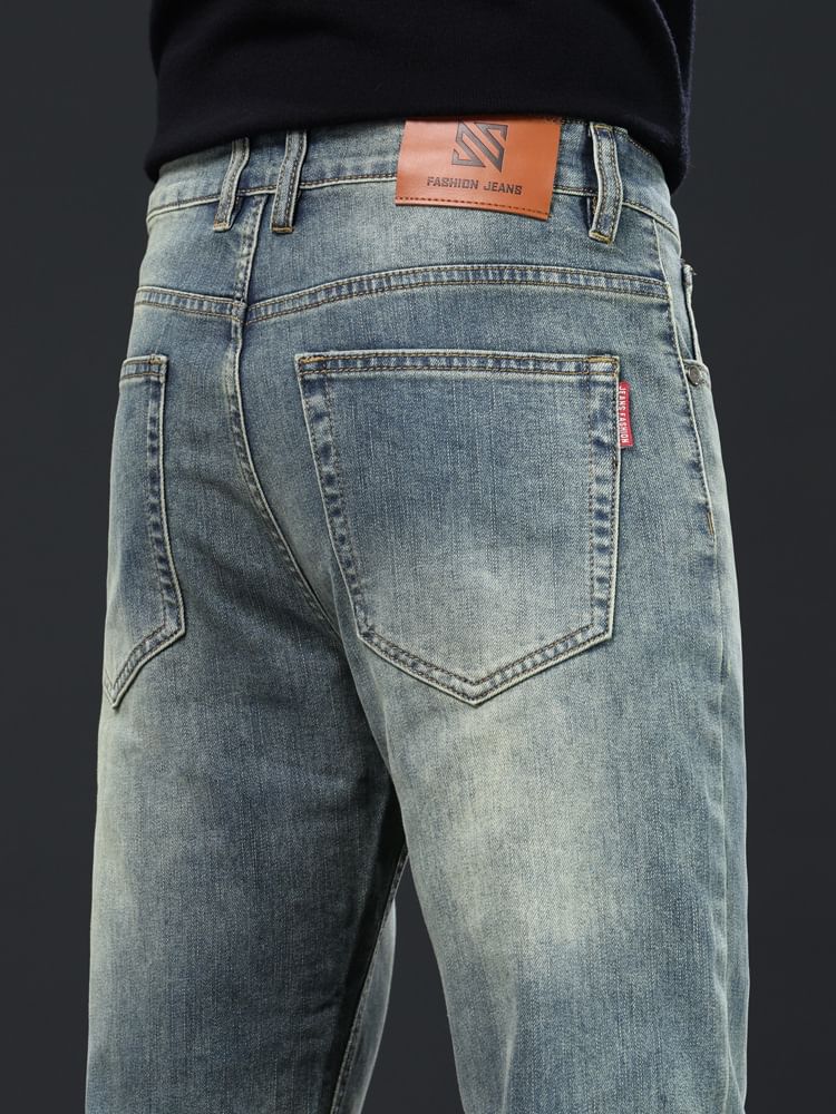 Denimic - Mid Rise Washed Straight Leg Jeans