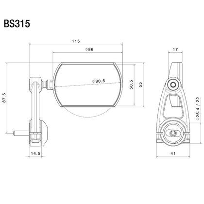 Rétroviseur Rizoma Lunar embout de guidon réversible (l'unité) Universel - Noir