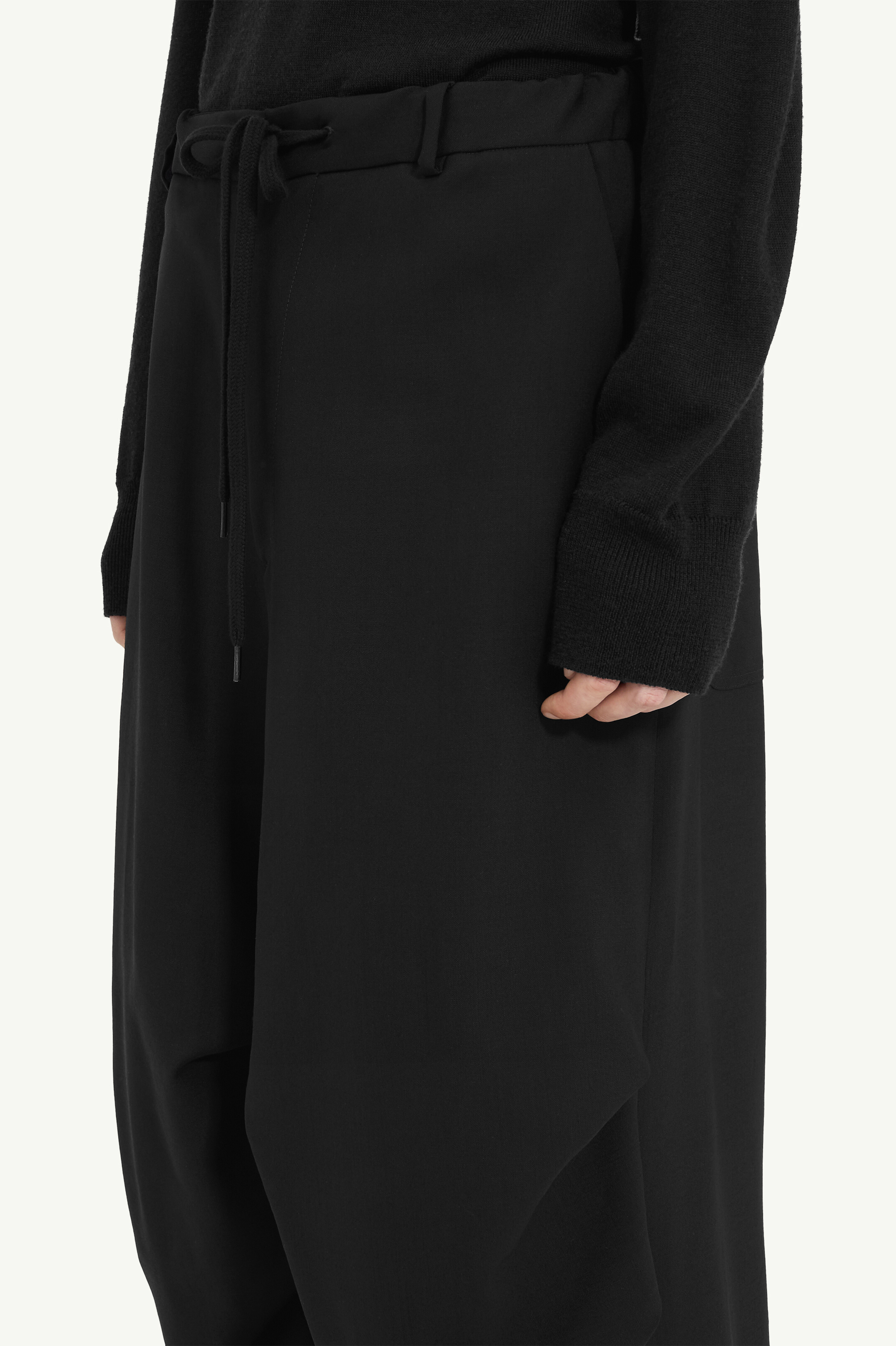Black Wool High-wasted Wide-leg Trousers