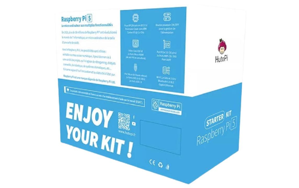 Starter Kit Raspberry Pi 5 2 GB<br>Entwicklerboard Start Set mit Raspberry Pi5, Gehäuse, Netzteil, Kabel und Speicherkarte