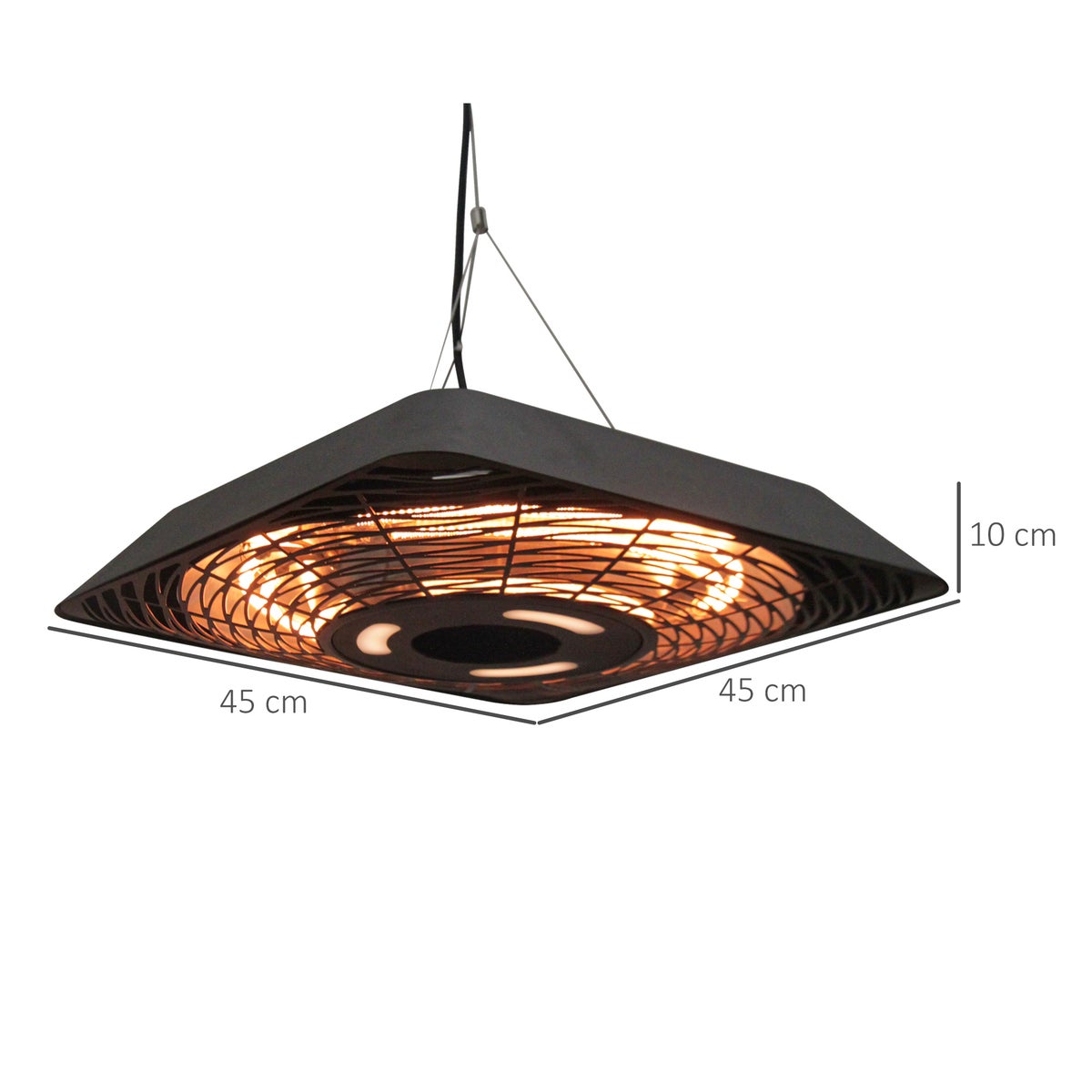 Outsunny Plafondinfraroodstraler 800W/1200W/2000W, 5 verwarmingsstanden, IP45, met afstandsbediening en ledlamp, 45 x 45 x 10 cm, aluminium, glas, zwart