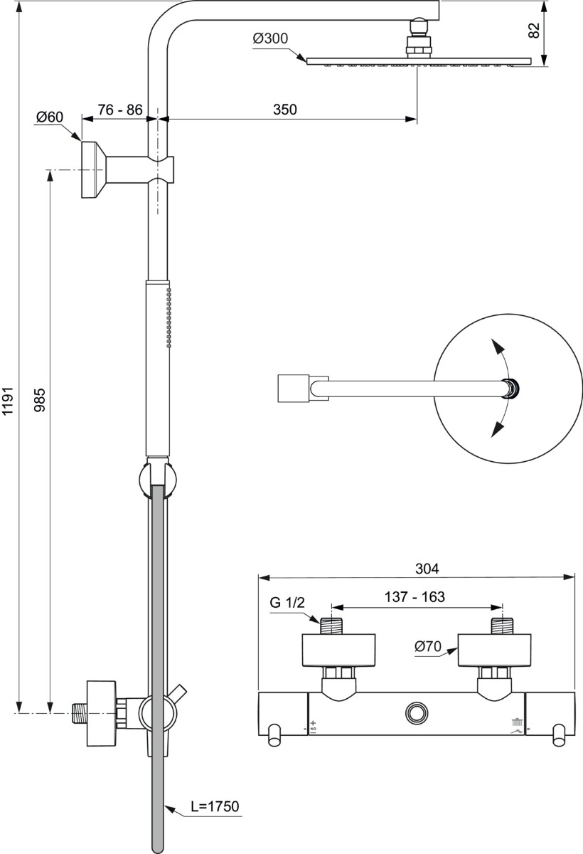 Ideal Standard Ceratherm opbouw regendouche 30cm chroom