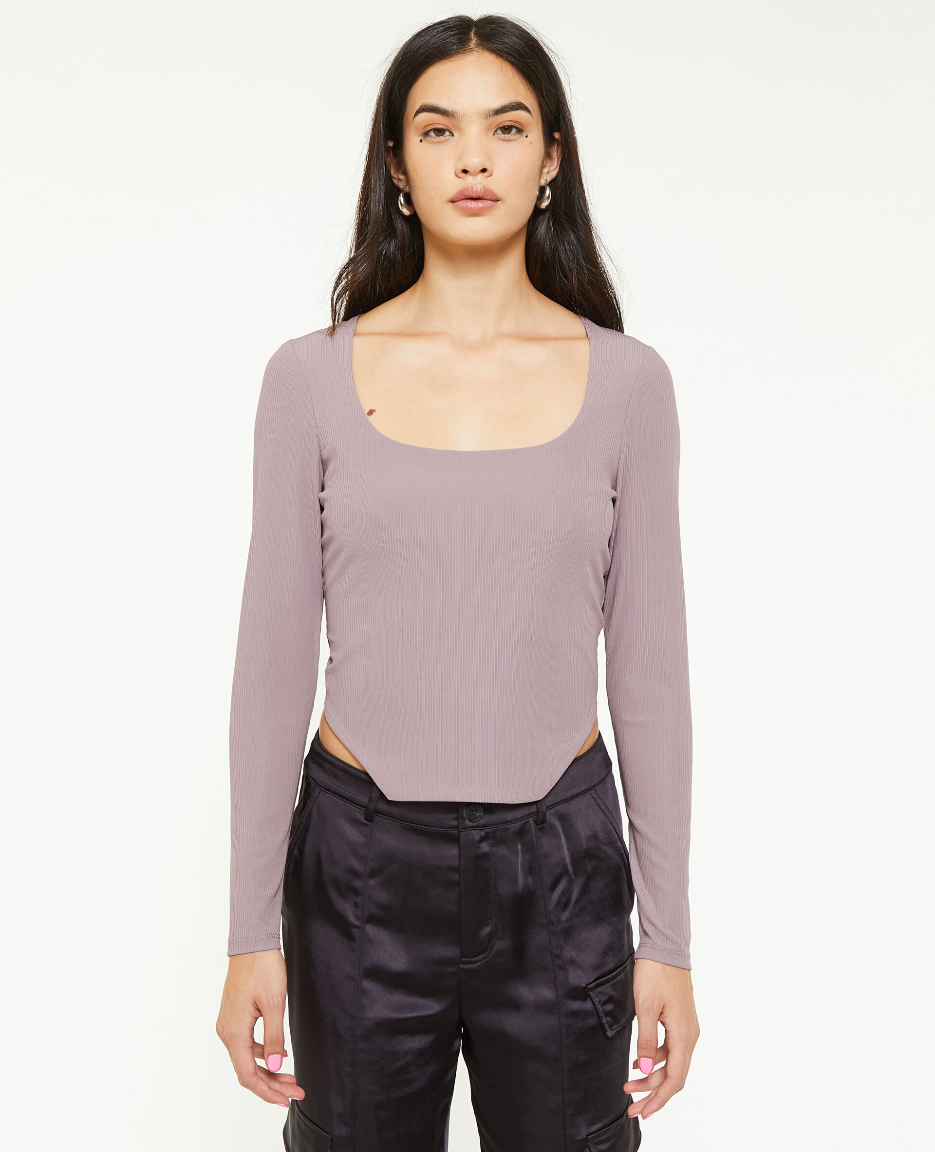 Top encolure carrée effet corset - Lilas