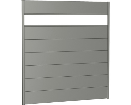 Aluminium schuttingpaneel Biohort met glasinzet 180 x 180 cm kwartsgrijs metallic