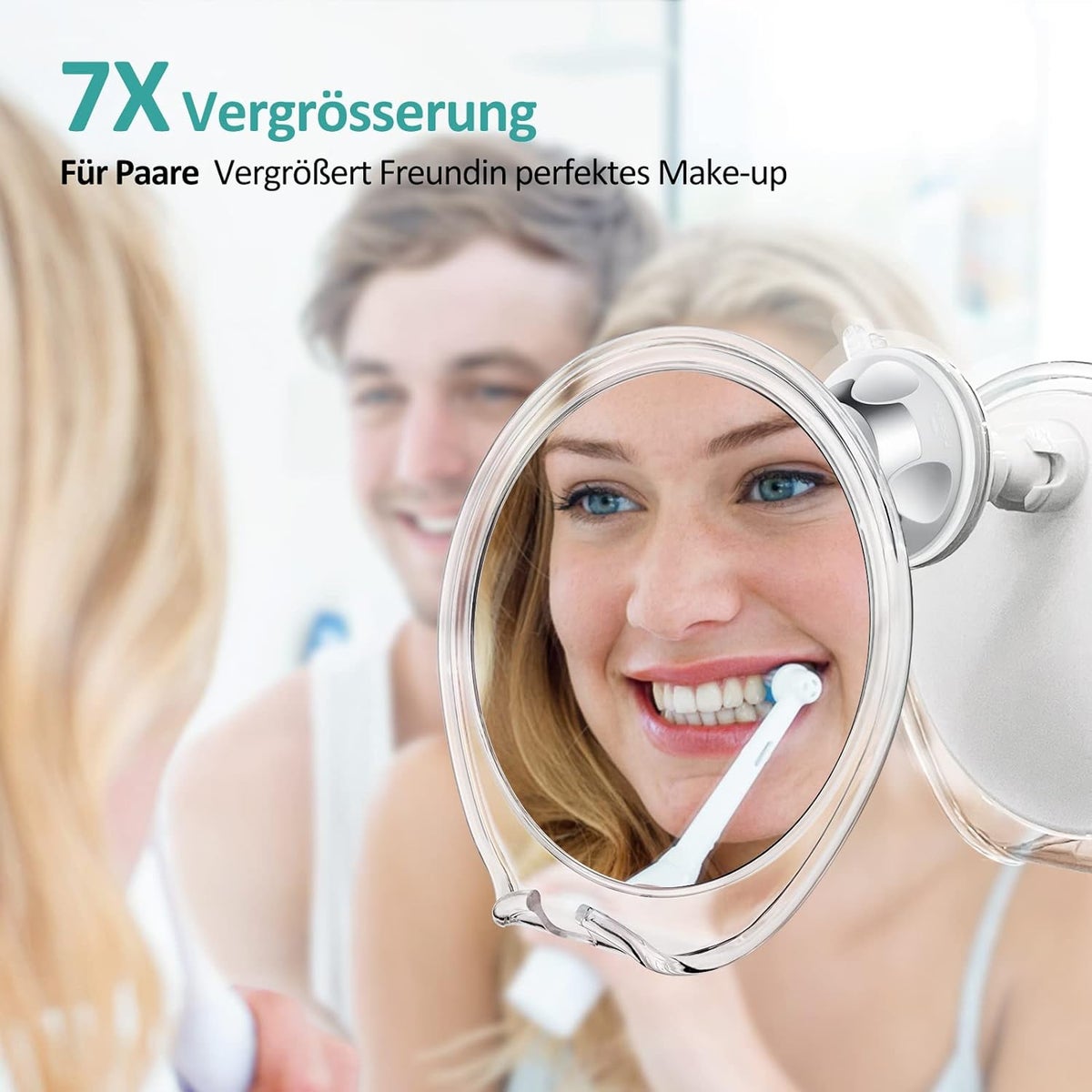 EMKE LED cosmeticaspiegel met 7x vergroting en scheermeshouder, verlichte make-upspiegel, douchespiegel met zuignapbevestiging, wit, 175 mm