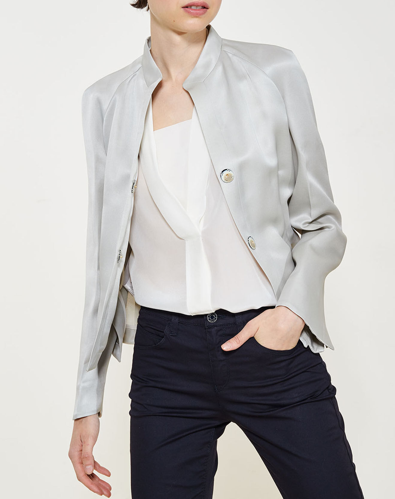 Giorgio Armani Veste blazer 100% Soie argentée