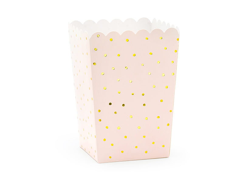 Lichtroze Popcorn Bakjes Gouden Stippen 12,5cm 6st