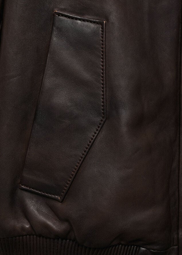 MANGO 100% leather bomber jacket Brown