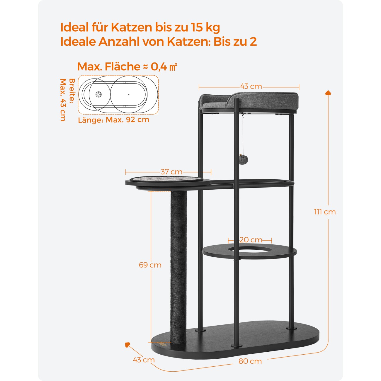 FEANDREA Kratzbaum modern Metallrohre Sisalstamm