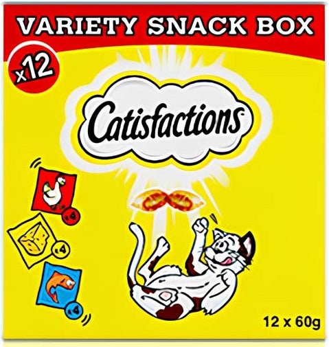 Catisfactions kattensnack kip / kaas / vis 60 gram 12 stuks