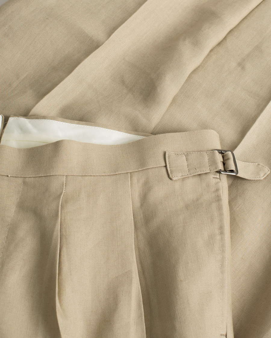Beams F Pleated Linen Trousers Beige