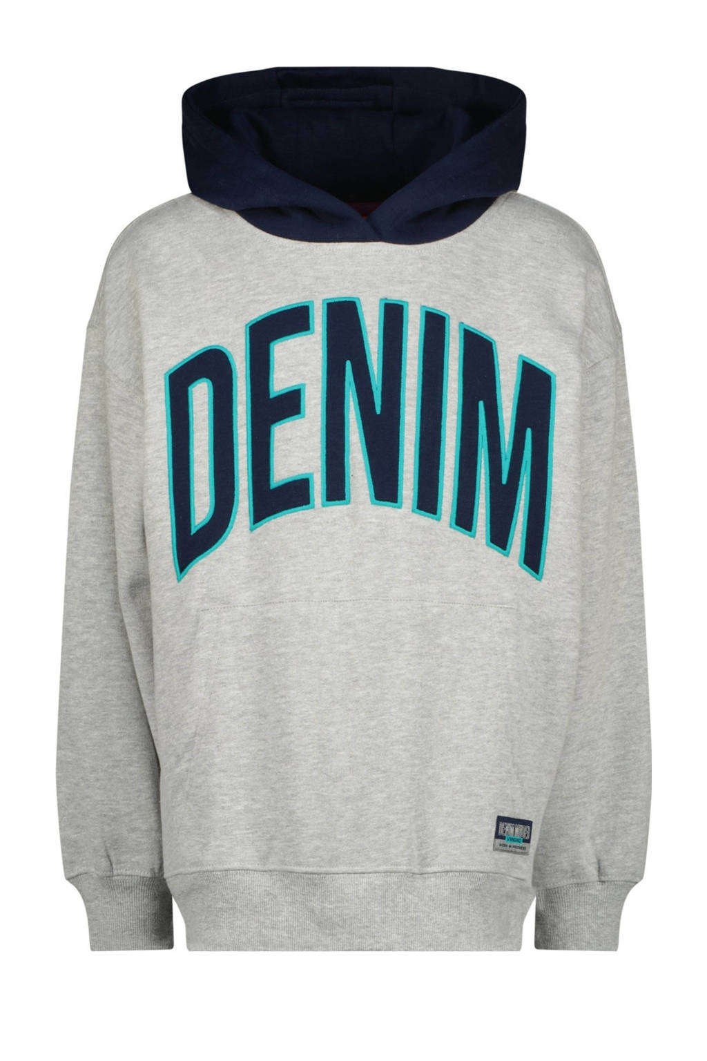 Vingino hoodie Nano met printopdruk grijs melange/donkerblauw
