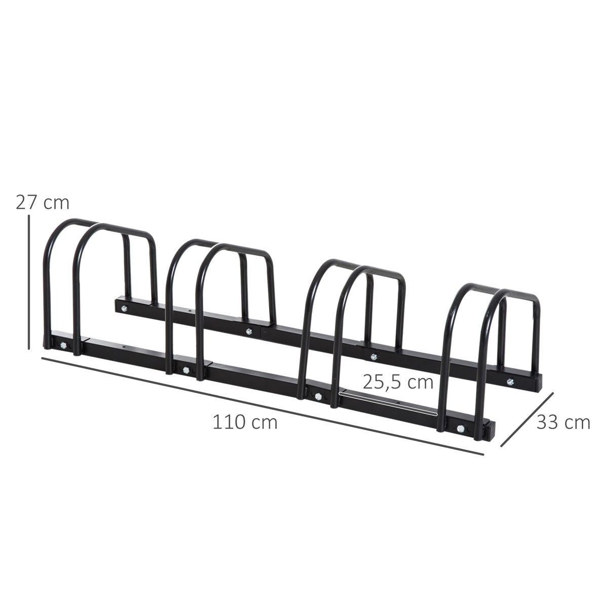 HOMCOM Fietsendrager, Weerbestendig, Duurzaam, Geschikt voor maximaal 4 fietsen, 110 x 33 x 27 cm, Staal, Zwart