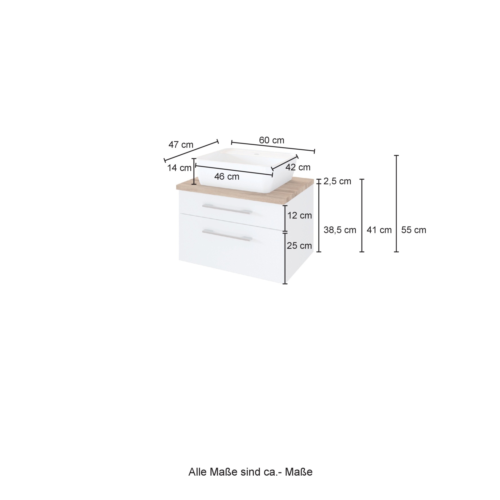 2-teiliges Badmöbel-SetDAVOS - Wotaneiche - 60 cm breit