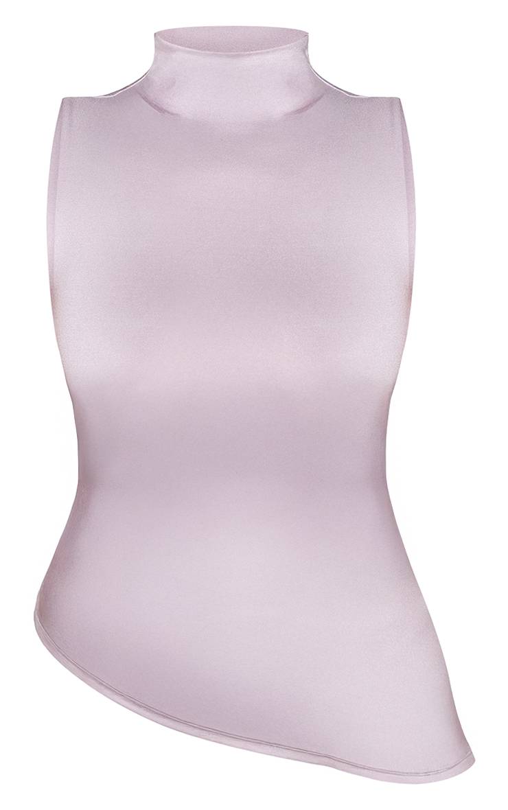 Gris Top Shape Chiné Col Montant À Ourlet Asymétrique Toucher Doux