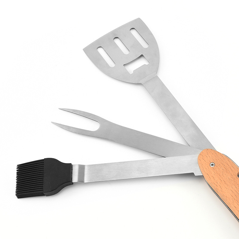 (27x9cm) Edelstahl 5in1 BBQ Multi-Tool Grill Zubehör mit Pfannenwender / Spiess / Pinsel / Korkenzieher / Flaschenöffner