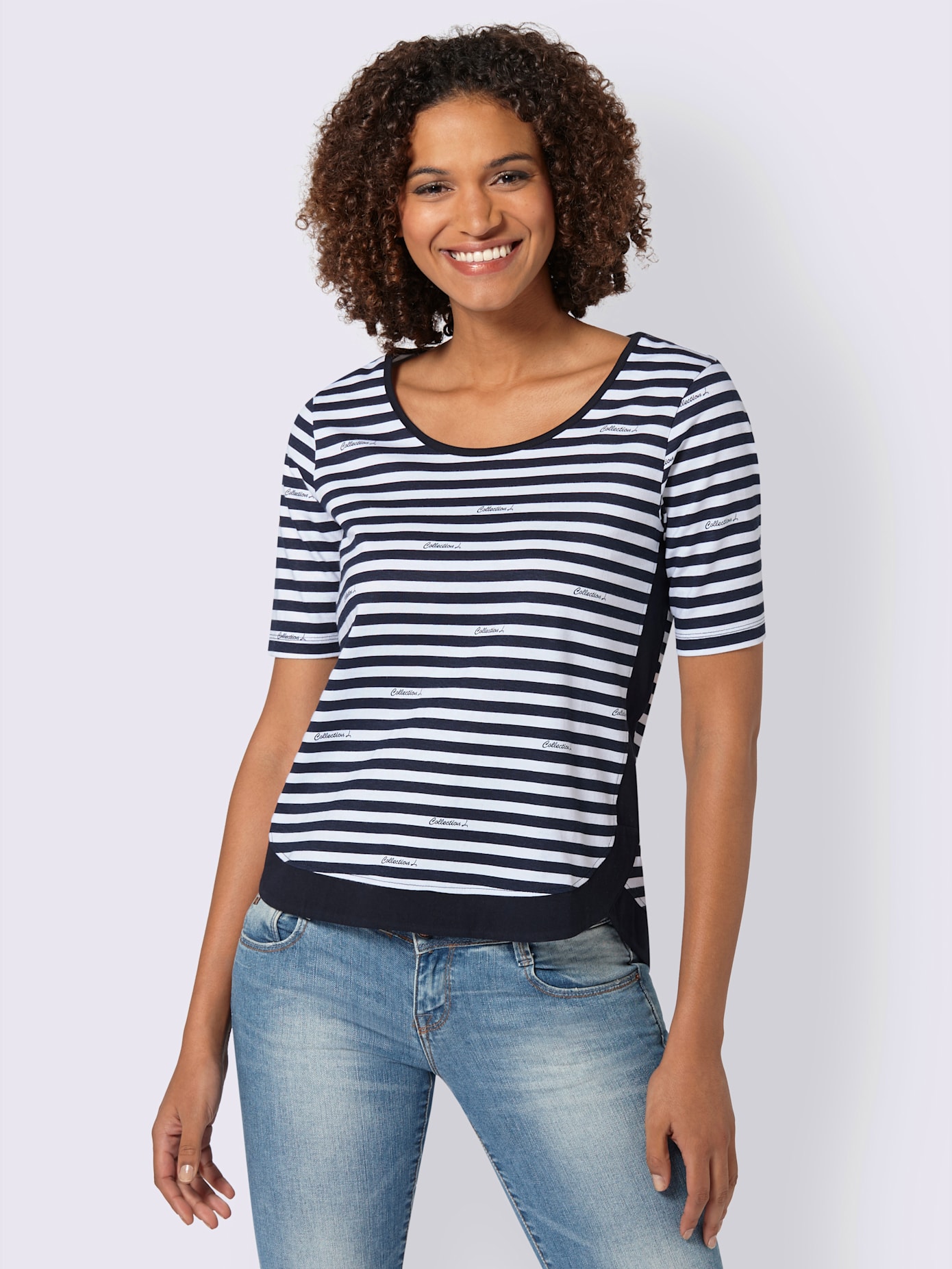 T-shirt décontracté ourlet arrondi à rayures