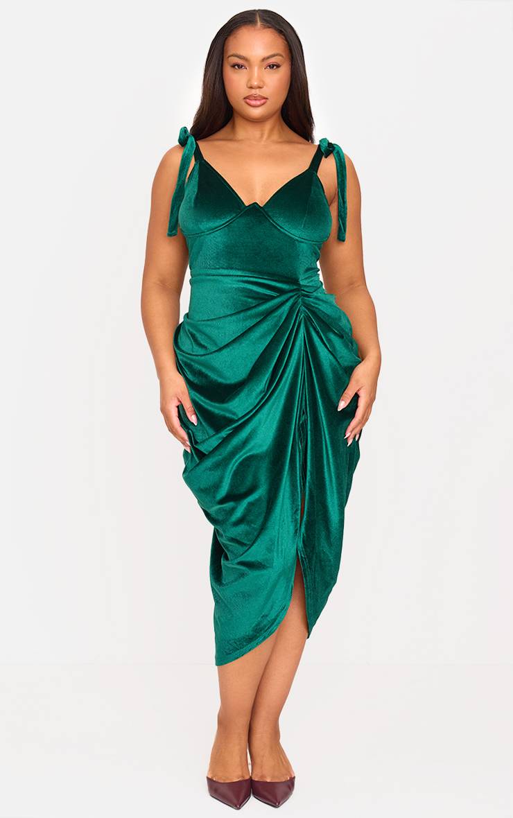 Robe Midi Grande Taille En Velours Drapé Avec Détail À Armature