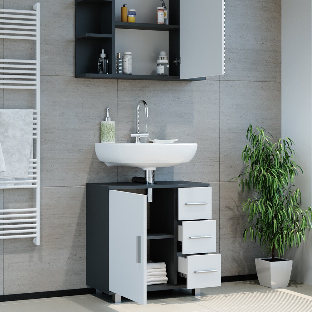 VICCO Badmöbel Set ILIAS Weiß Anthrazit Bad Spiegel Unterschrank Badschrank