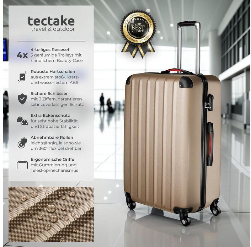tectake® - Kofferset Pucci 4-delig incl. beautycase - champagne - 403411