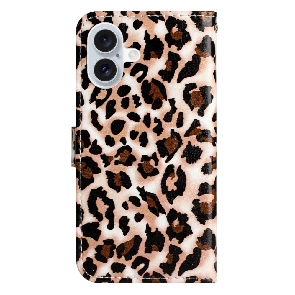 iPhone 16 Leder Tasche Hülle mit Kartenfach Leo Print