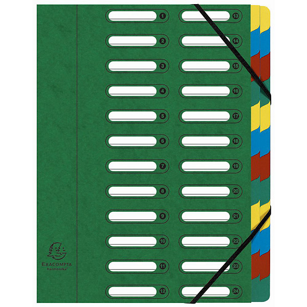 Exacompta Trieur Harmonika à fenêtres avec élastiques - véritable carte lustrée - 24 compartiments - couleurs assorties - lot de 4