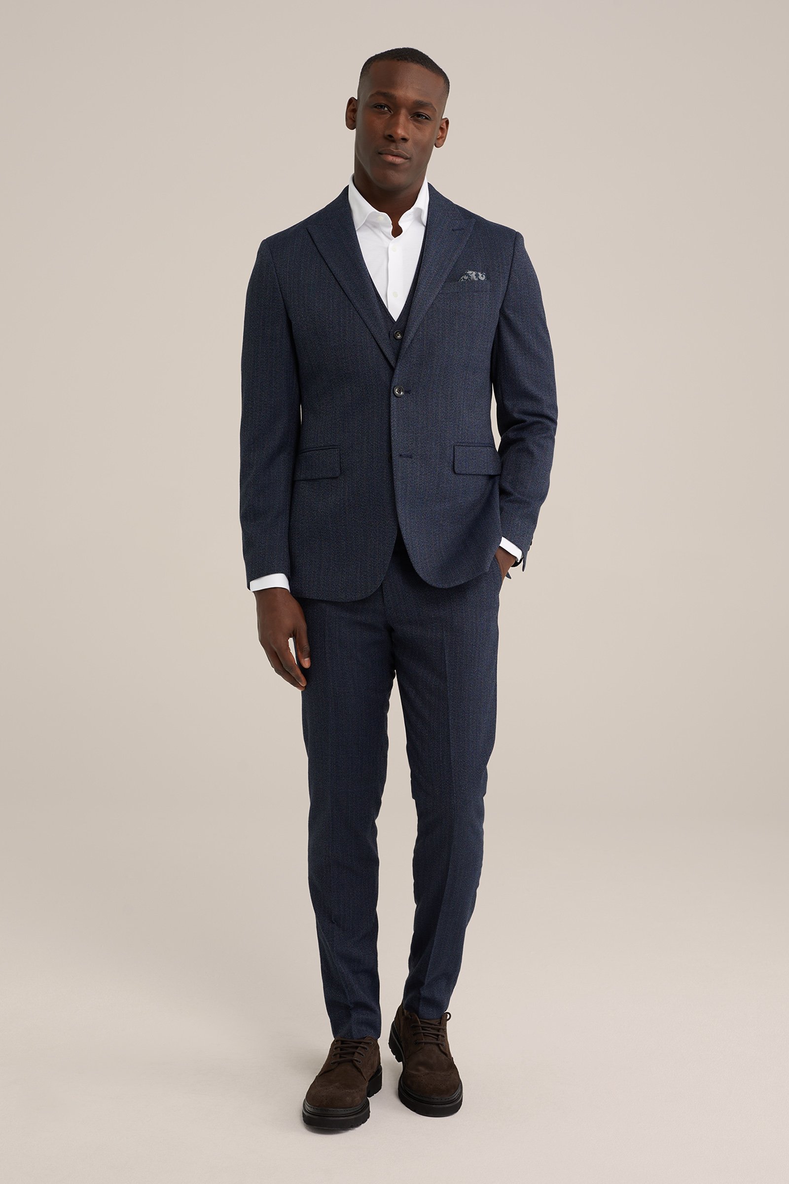 slim fit pantalon met jacquard-dessin WE Fashion Donkerblauw