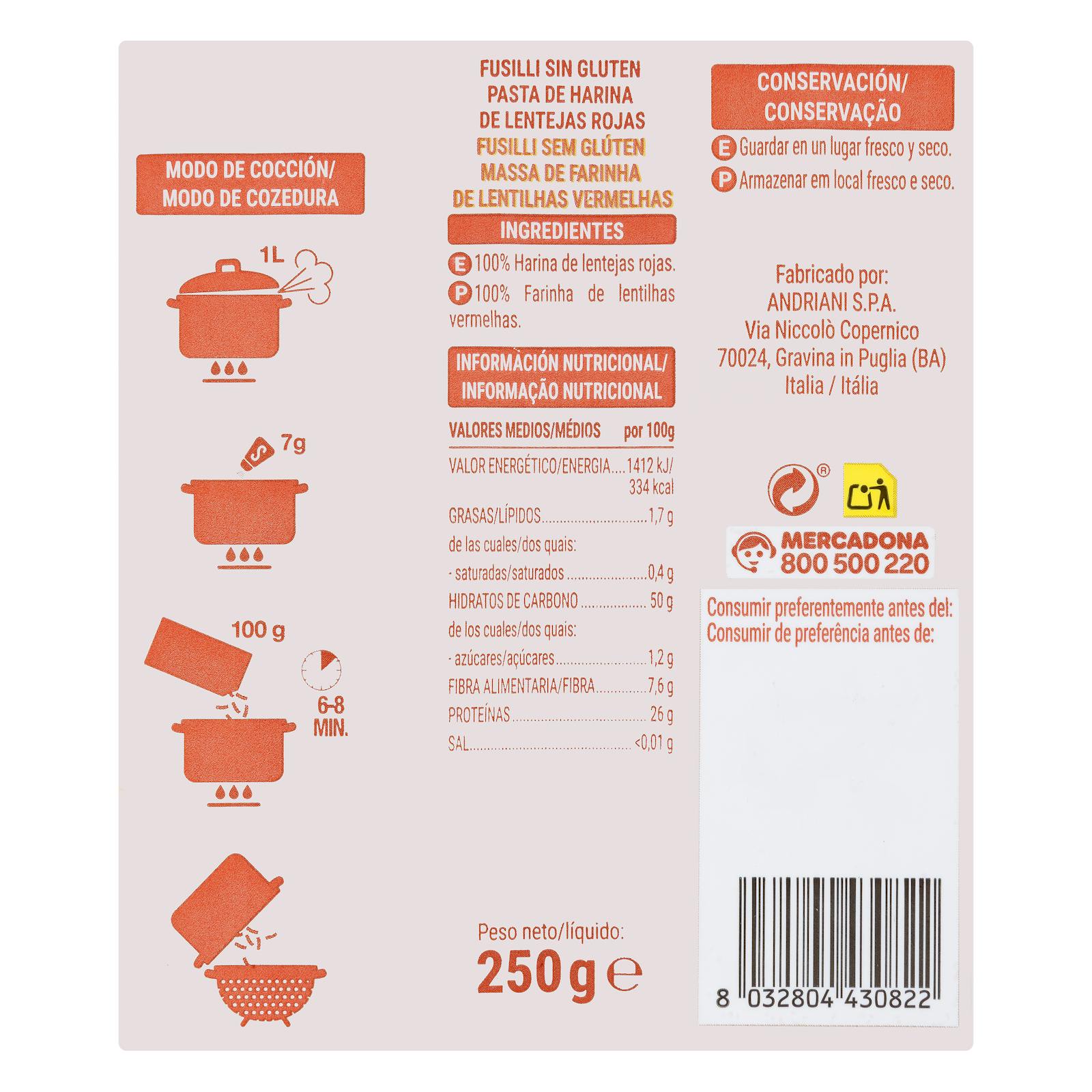 Pâtes fusilli 100 % lentilles rouges Felicia