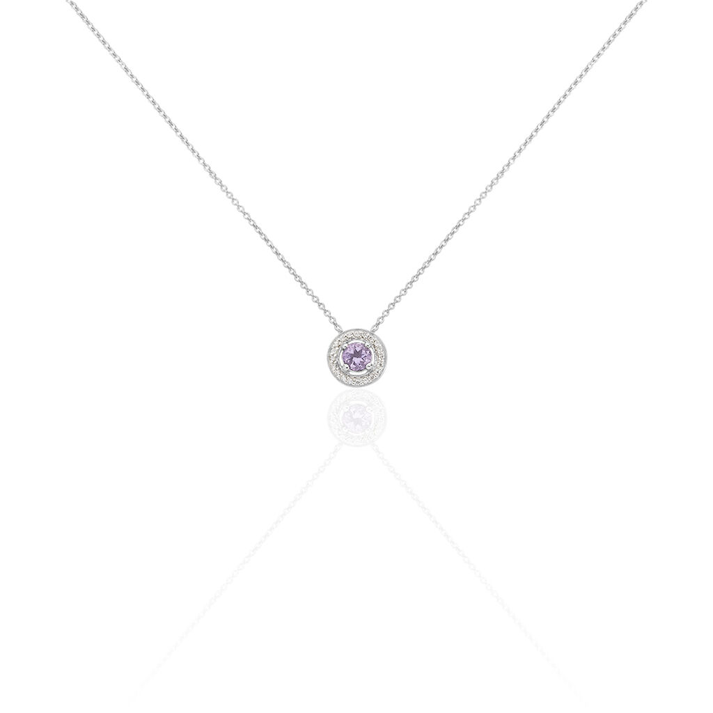 Collier Priscillya Or Blanc Amethyste Et Oxyde De Zirconium