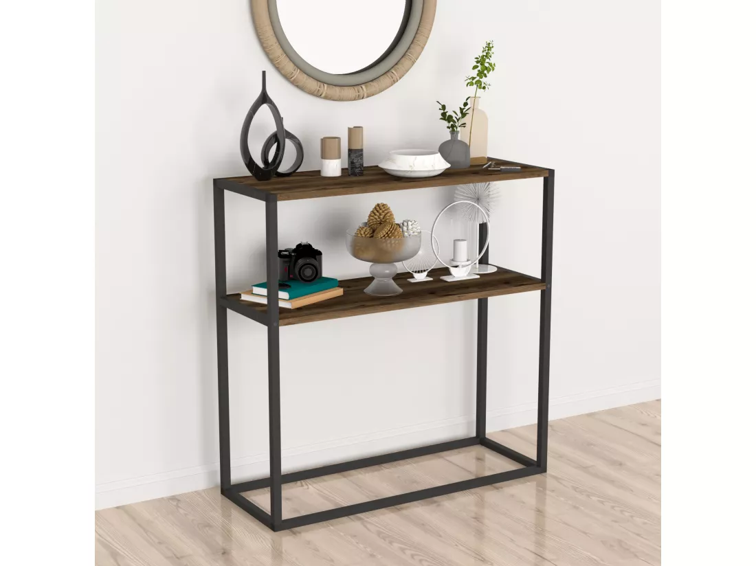 Table console Hemsedal avec surface de stockage 90 x 90 x 33,5 cm effet chêne patiné [en.casa]