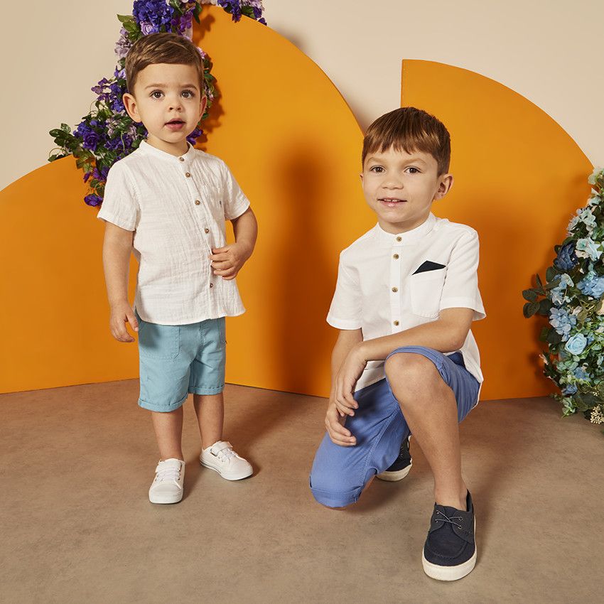 Chemise manches courtes avec mouchoir pour garçon - Blanc