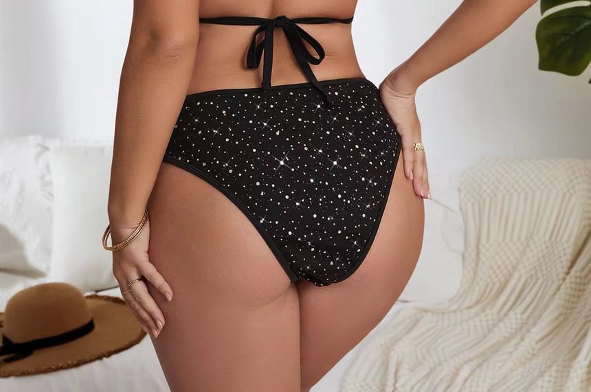 tropibreeze - Set: Halterbikinitop met pailletten + bikinibroekje + cover-up