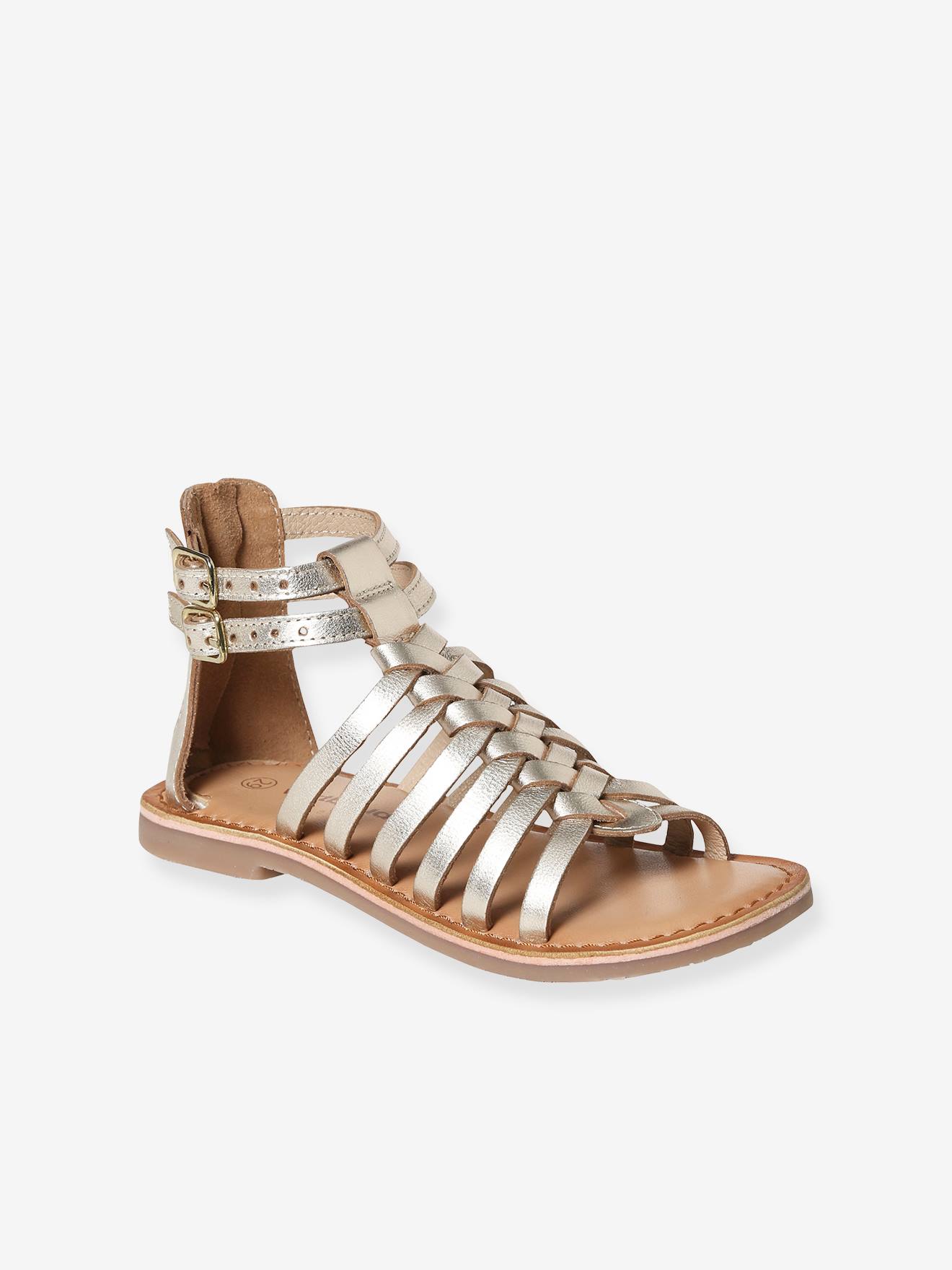 Sandálias de couro estilo alpargata para meninas, cinza metálico médio