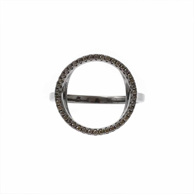 Bague Argent Noir Ronde Zirconium Noir