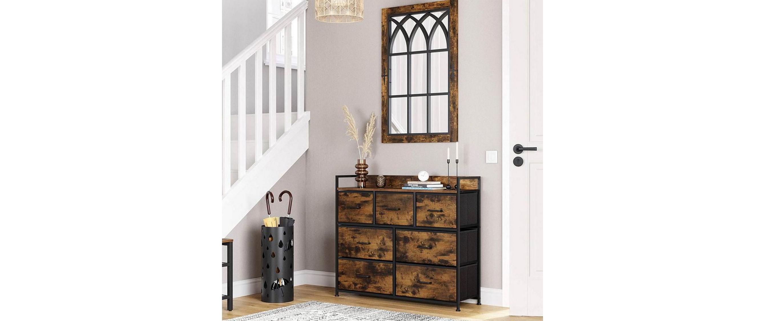 Kommode Industriell 98 cm x 85 cm, Braun/Schwarz<br>Schrank