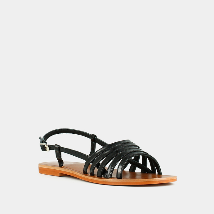 Sandales à brides et bouts ouverts  en vernis noir