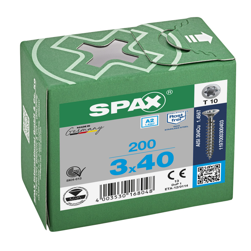 Spax universele schroeven T-STAR plus platkop voldraad RVS 3x40mm TX10