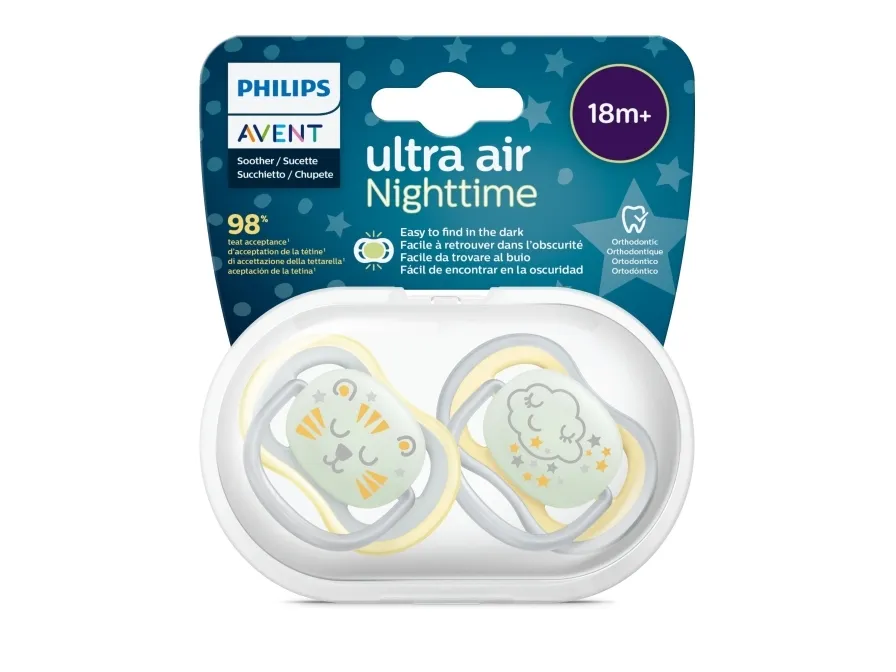 Philips AVENT Ultra air SCF376/01 sut, Nat baby sut, Ortodontisk, Silikone, Dreng/Pige, Tåler opvaskemaskine, 2 stk