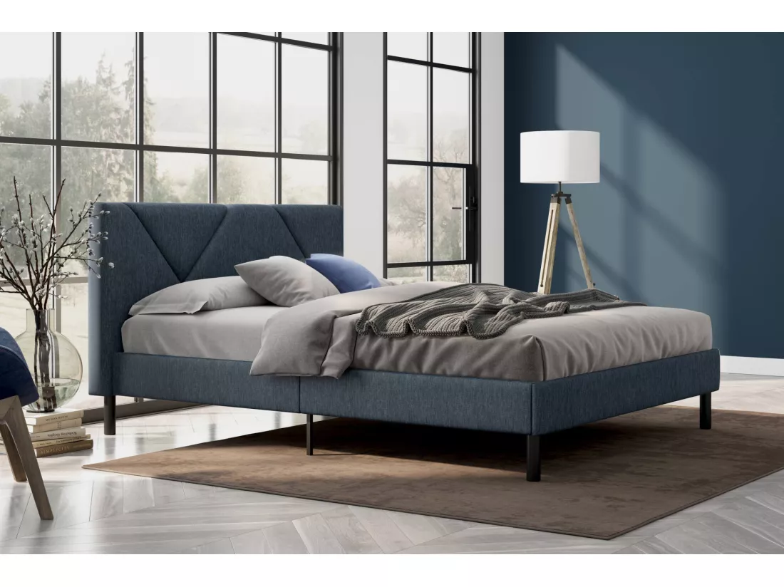 Lit demi-carré Zeffirio, Sommier pour chambre, Literie par chambre, Support de matelas, Adapté à un matelas de 120x190 cm, Bleu