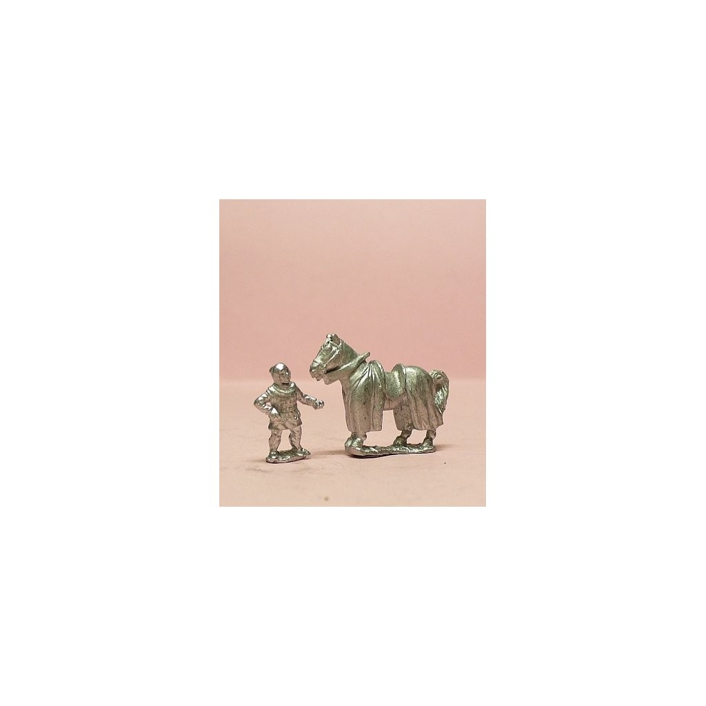 Two horseholders with four barded horses