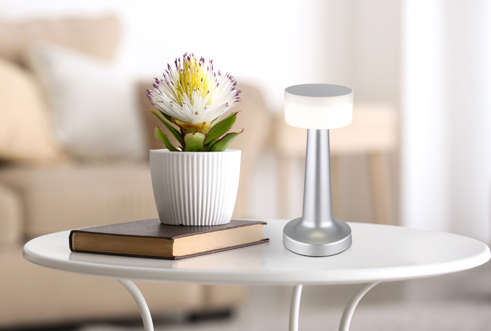 LED-Tischleuchte - Nickel matt - opal - 21,5 cm