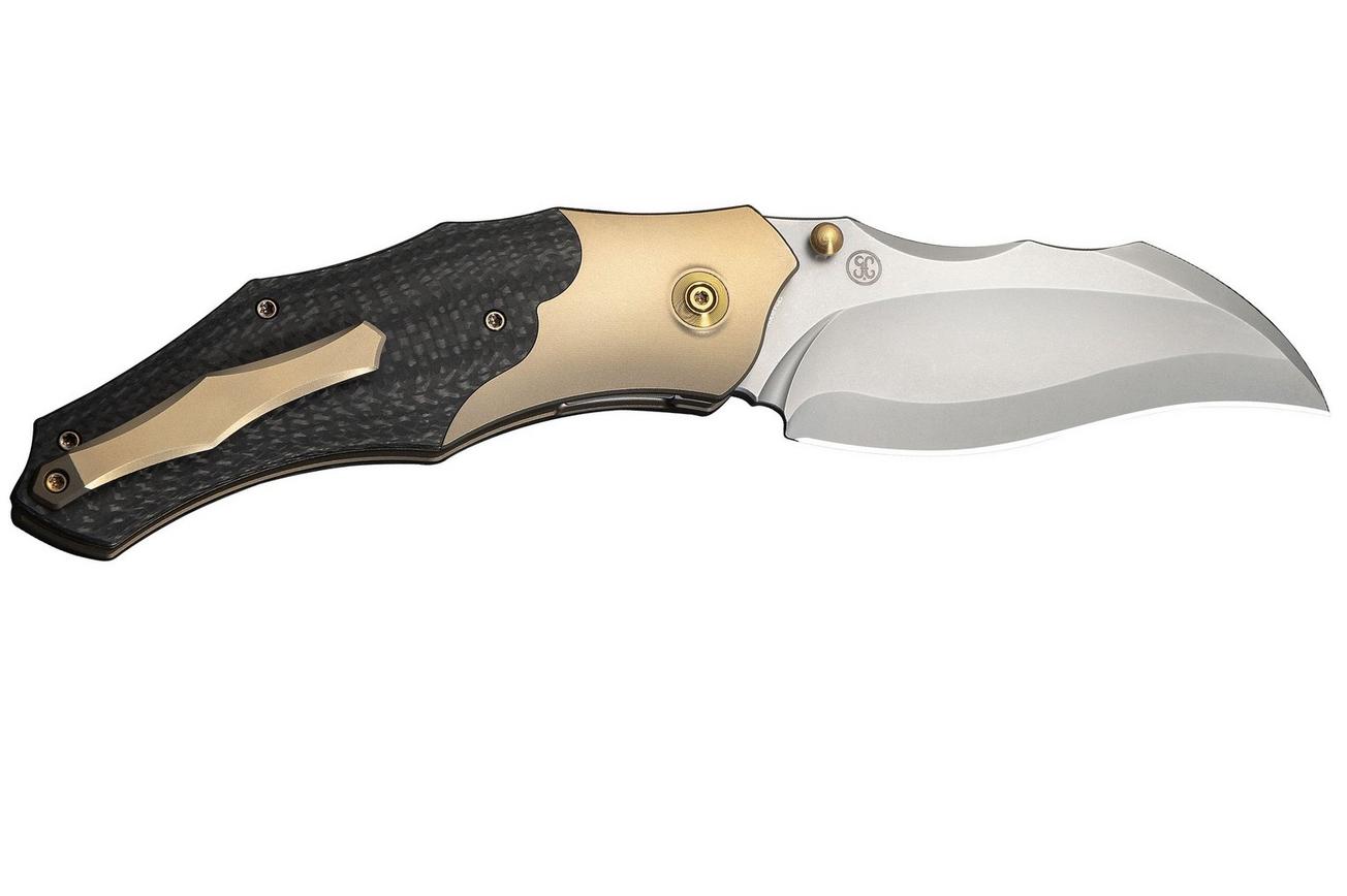 WE Knife Orc Boss WE24042-2 Stonewashed CPM 20CV, Champagne Titanium Twill Carbon Inlay, zakmes, Grant Chambers design