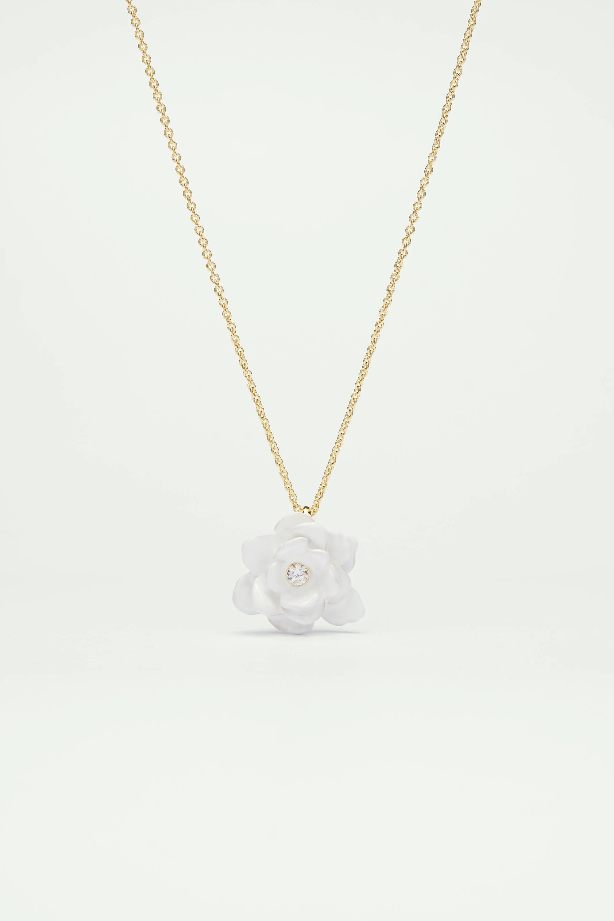 Collier fin gardénia et pierre en verre taillé | Blanc