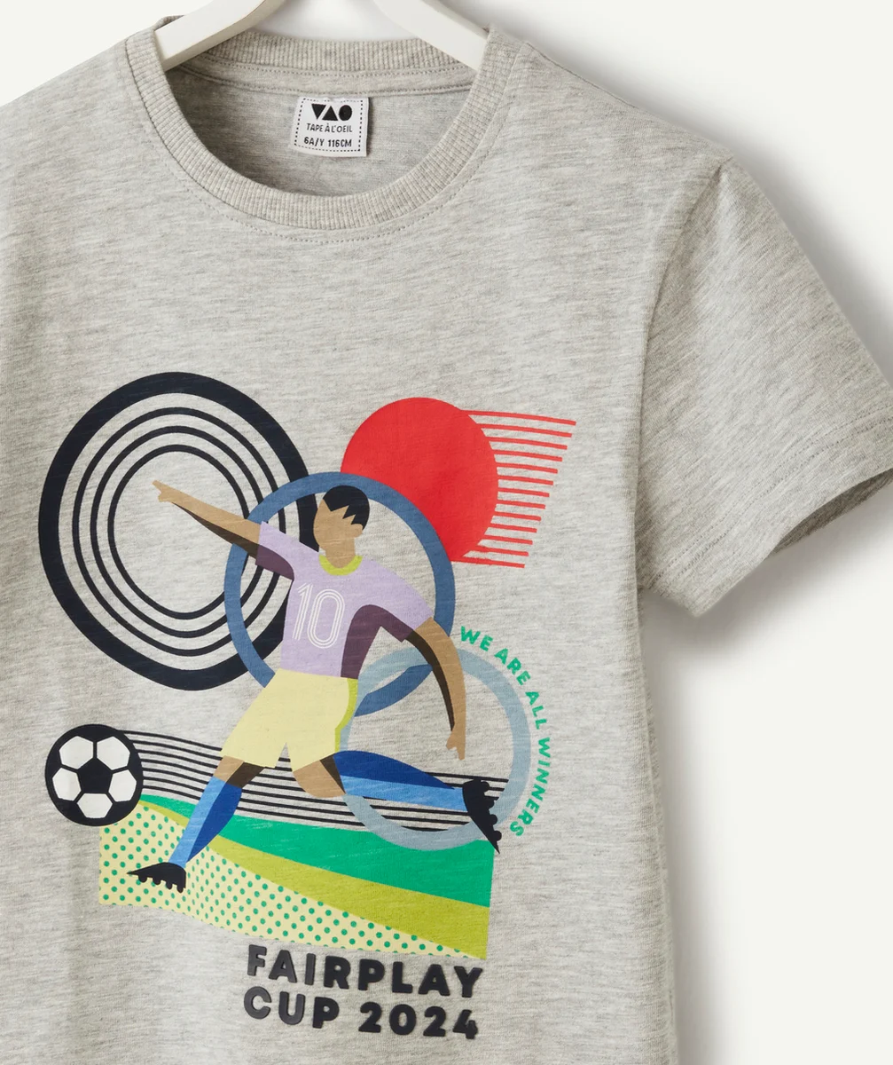 t-shirt manches courtes garçon en coton bio gris thème foot